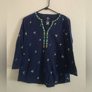 Navy Blue Top Floral